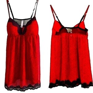 Gilliagan & O' Malley Red Hearts & Black Lace Lingerie Size Medium New!